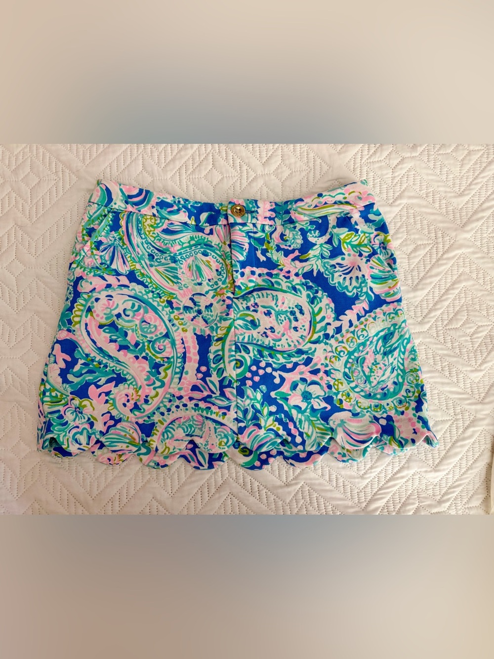 Lilly Pulitzer Blue Paisley Scalloped Hem Skort with Pink & Green Accents size 4